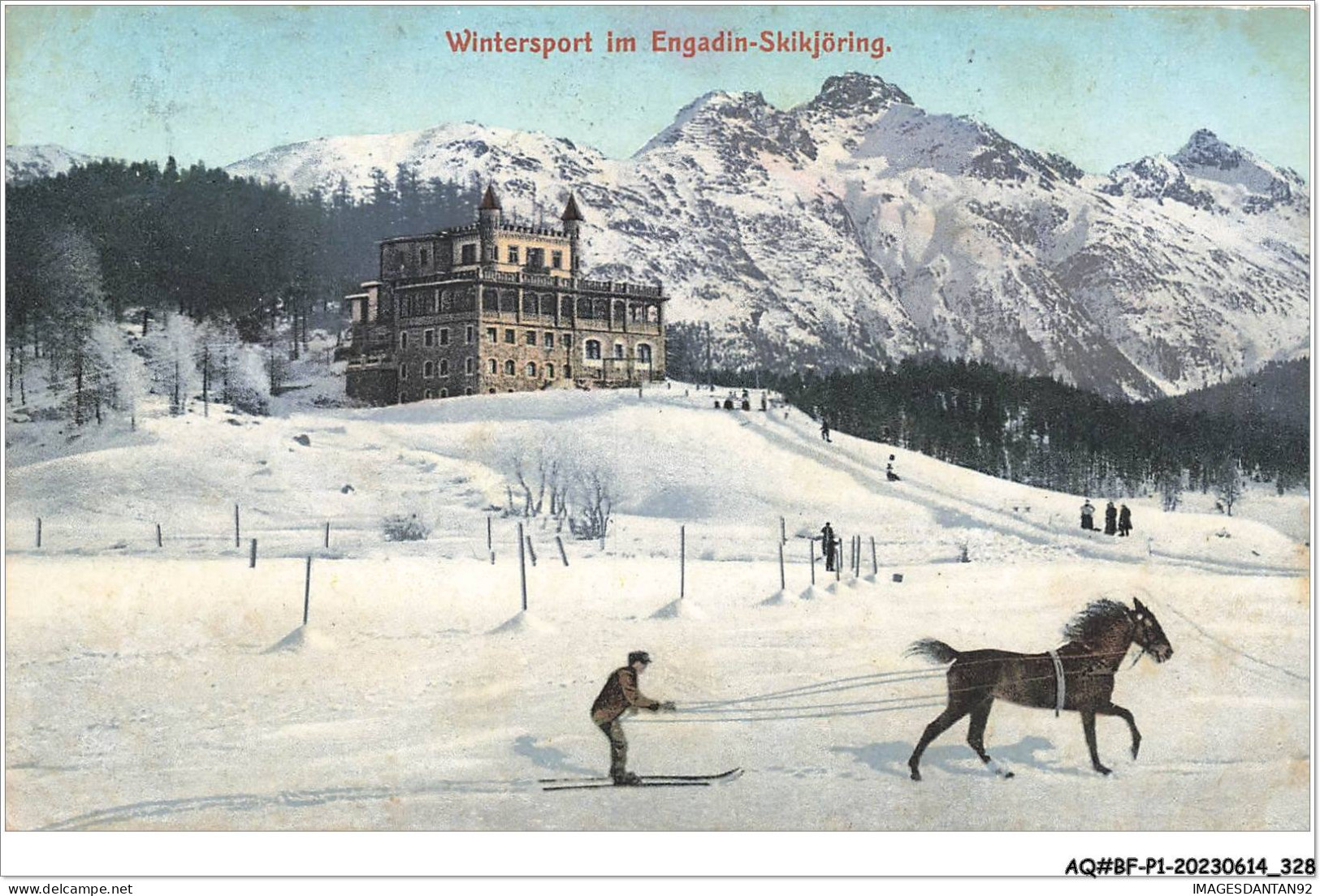 AQ#BFP1-SUISSE-0164 - ENGADIN - Wintersport Im Engadin-Skikjöring - Homme Sur Des Skis Tiré Par Un Cheval - Other & Unclassified