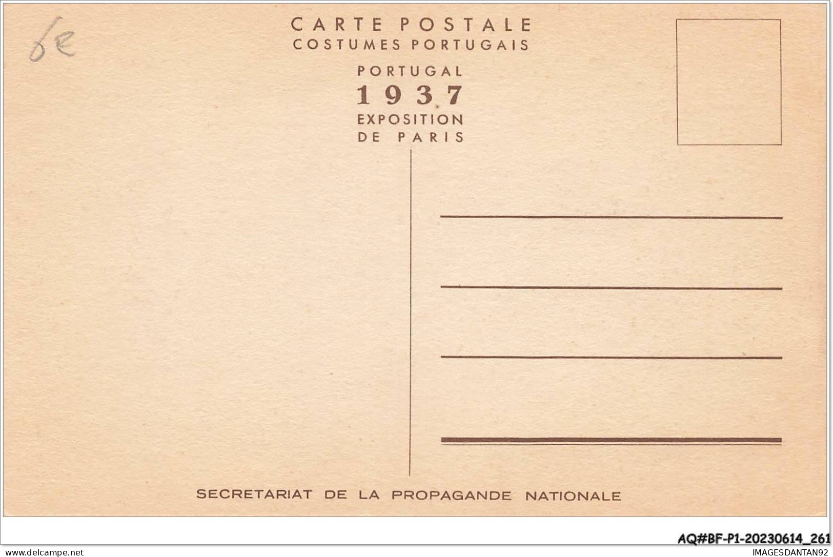 AQ#BFP1-PORTUGAL - 0130 - Paysan De Entre Mino Et Douro - Exposition De Paris 1937 - Other & Unclassified