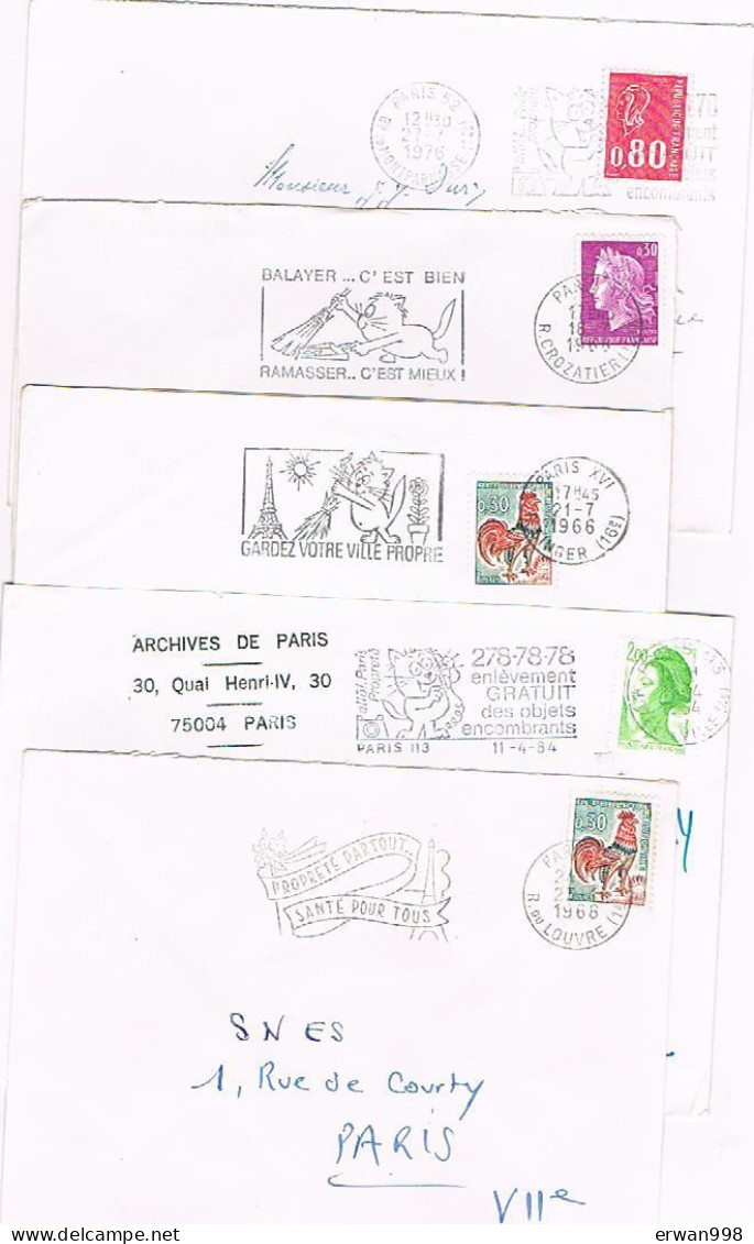 75 PARIS 1,12,XVI,52,113 - 5 Plis Avec Flammes SECAP Illustrées  Thème Propreté De La Ville Environnement écologie (80) - Mechanical Postmarks (Advertisement)