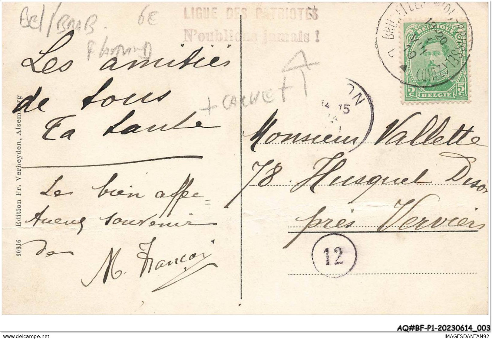 AQ#BFP1-BELGIQUE-0002 - ALSEMBERG - De Groote Breem - La Grande Grille - Cachet Ligue Des Patriotes - Andere & Zonder Classificatie