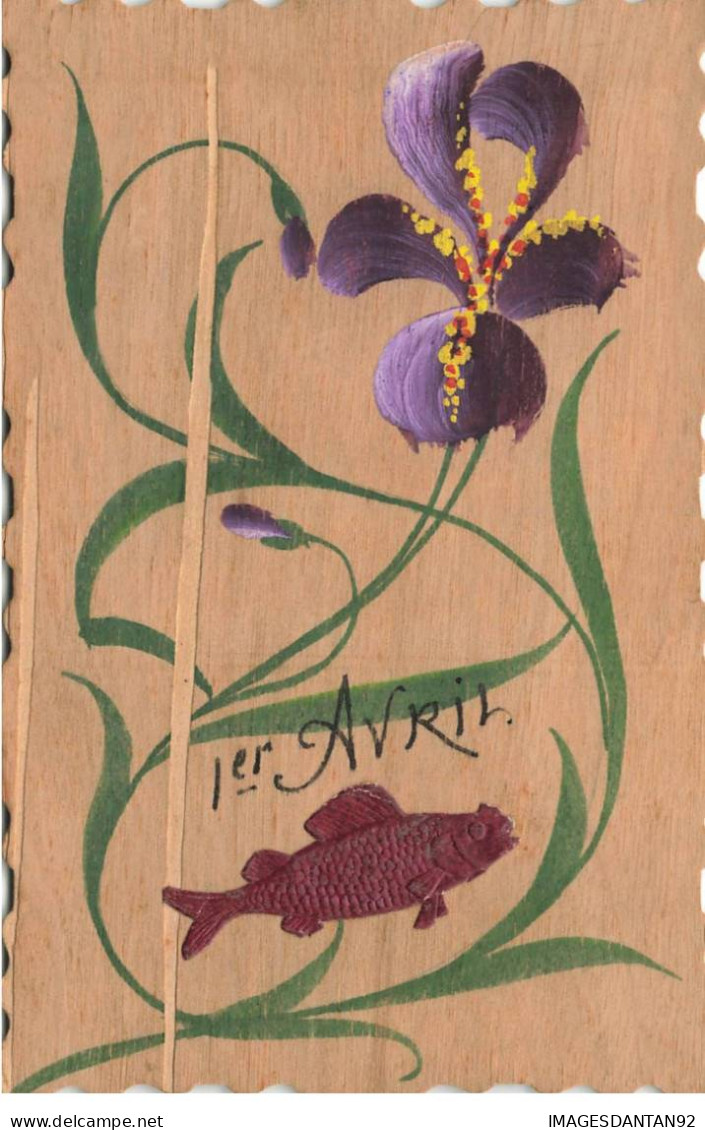 VOEUX #FG56254 1ER AVRIL POISSON CARTE EN BOIS FAIT MAIN - April Fool's Day