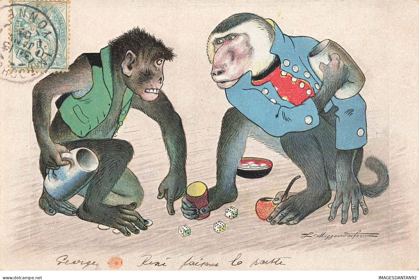 SINGES #FG56248 COUPLE DE SINGES HUMANISES JOUENT AU DES PAR ILLUSTRATEUR - Monkeys