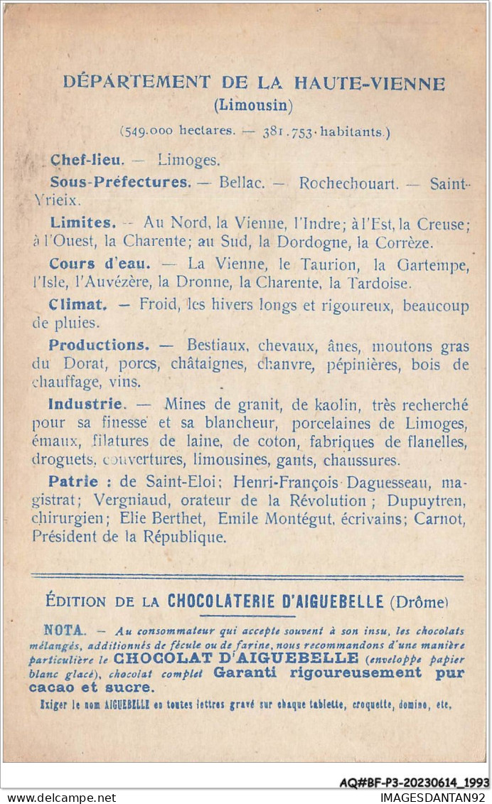 AQ#BFP3-CHROMOS-0994 - CHOCOLAT D'AIGUEBELLE - Les Départements - Haute-Vienne - Aiguebelle