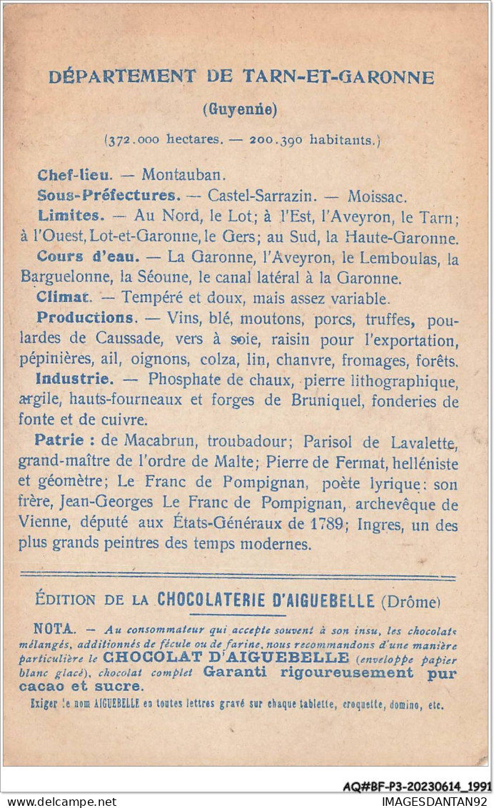 AQ#BFP3-CHROMOS-0993 - CHOCOLAT D'AIGUEBELLE - Les Départements - Tarn Et Garonne - Aiguebelle