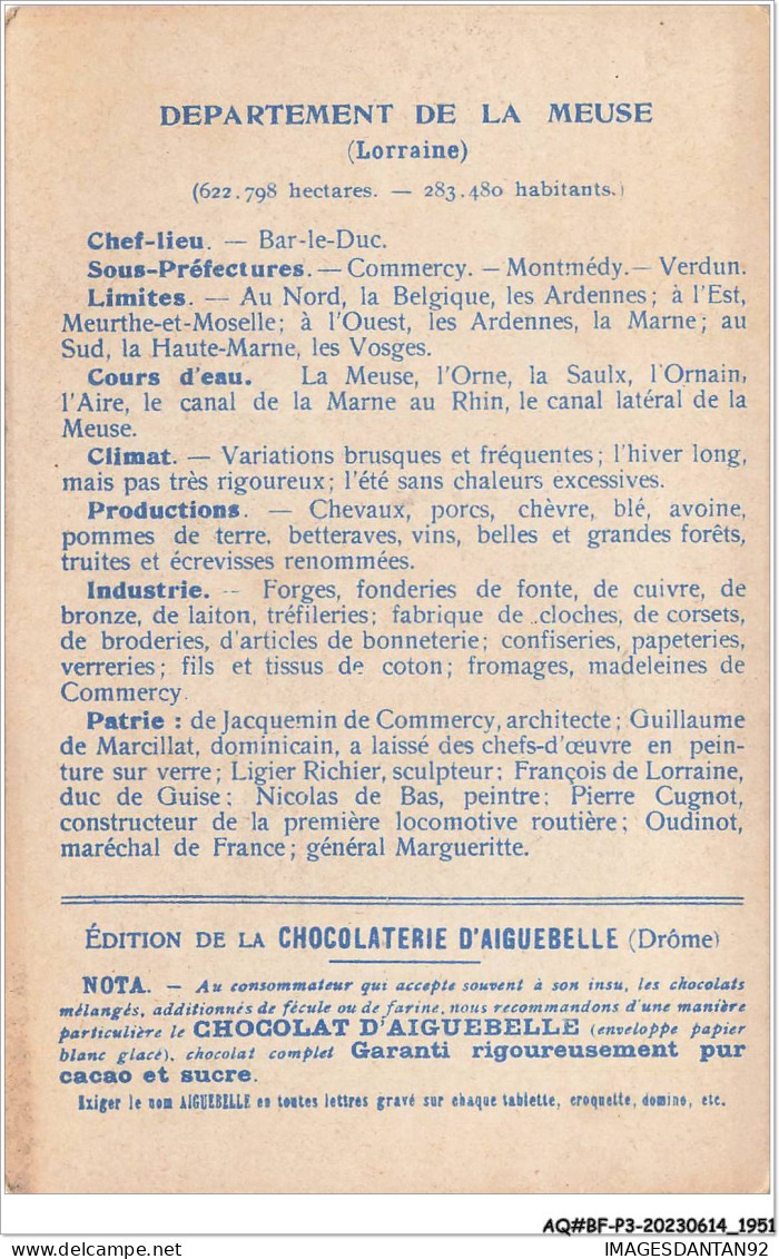 AQ#BFP3-CHROMOS-0973 - CHOCOLAT D'AIGUEBELLE - Les Départements - Meuse - Aiguebelle