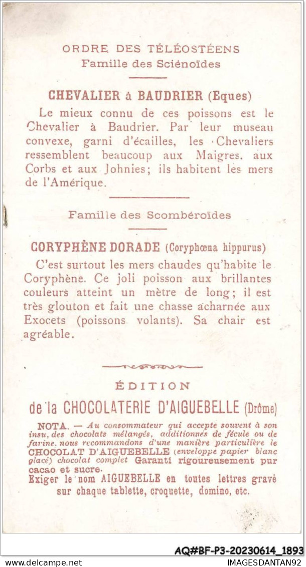 AQ#BFP3-CHROMOS-0944 - CHOCOLAT D'AIGUEBELLE - Le Monde Sous Marin - Classe Des Poissons - Aiguebelle