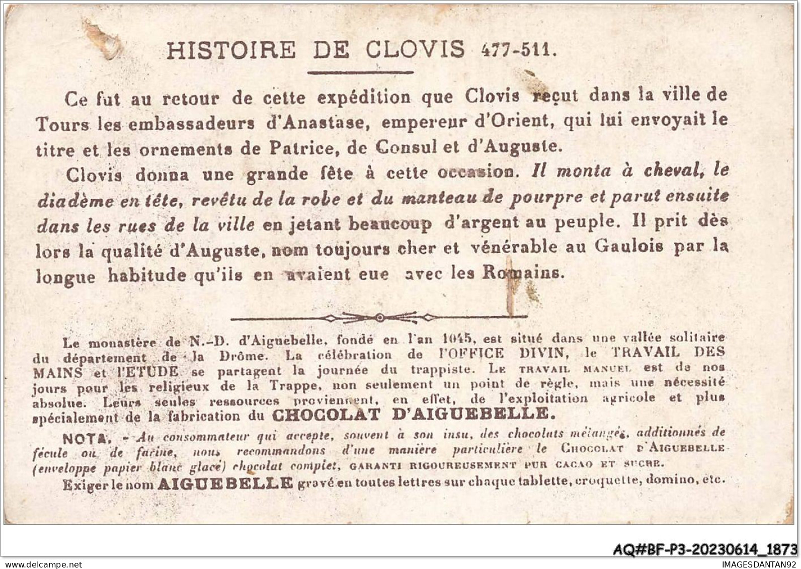 AQ#BFP3-CHROMOS-0934 - CHOCOLAT D'AIGUEBELLE - Clovis Fait Son Entrée Triomphale Dans La Ville De Tours - Aiguebelle