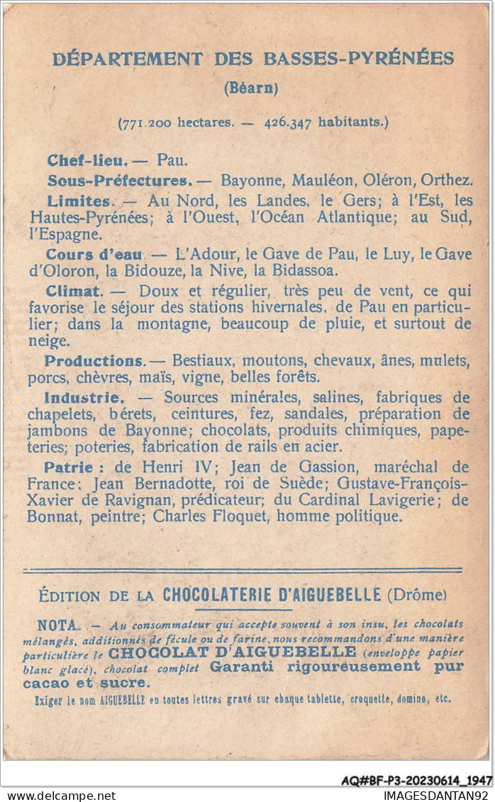 AQ#BFP3-CHROMOS-0971 - CHOCOLAT D'AIGUEBELLE - Les Départements - Basses-Pyrénées - Aiguebelle