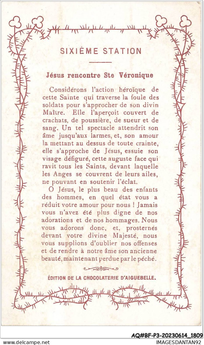 AQ#BFP3-CHROMOS-0902 - CHOCOLAT D'AIGUEBELLE - Jésus Rencontre Ste Véronique - Aiguebelle