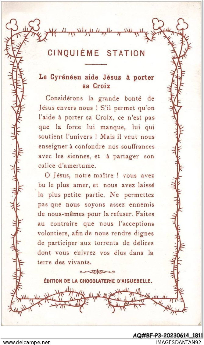 AQ#BFP3-CHROMOS-0903 - CHOCOLAT D'AIGUEBELLE - Jésus Est Aidé Par Simon Le Cyrénéen - Aiguebelle