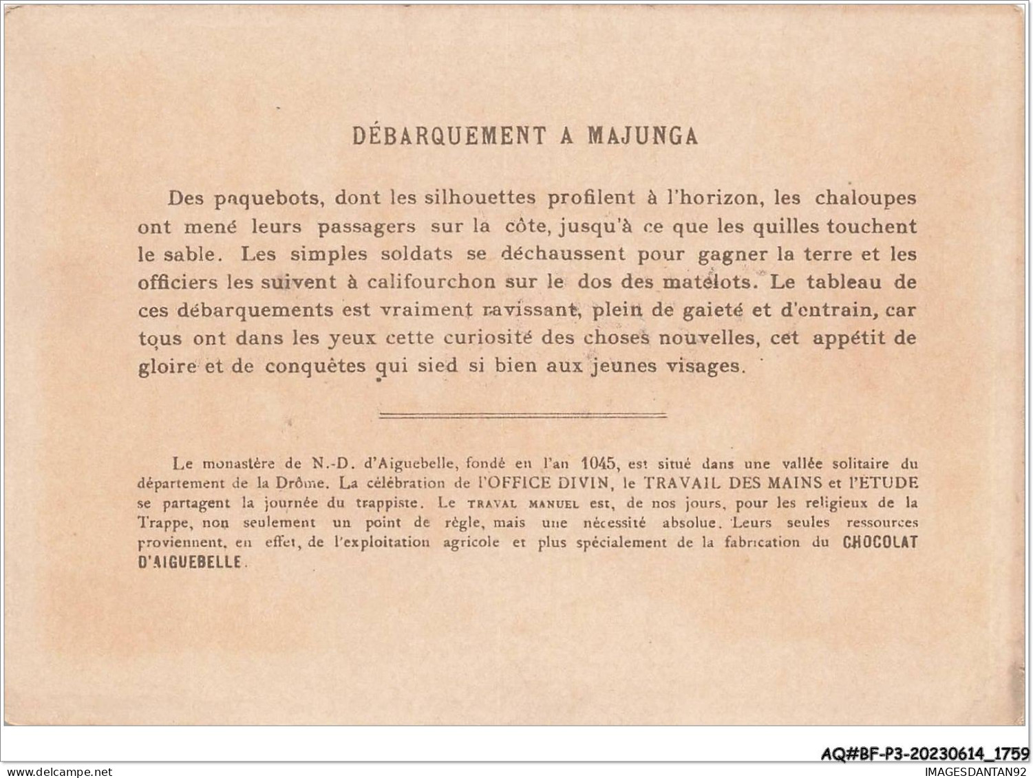 AQ#BFP3-CHROMOS-0877 - CHOCOLAT D'AIGUEBELLE - Expédition De Madagascar - Débarquement à Majunga - Aiguebelle