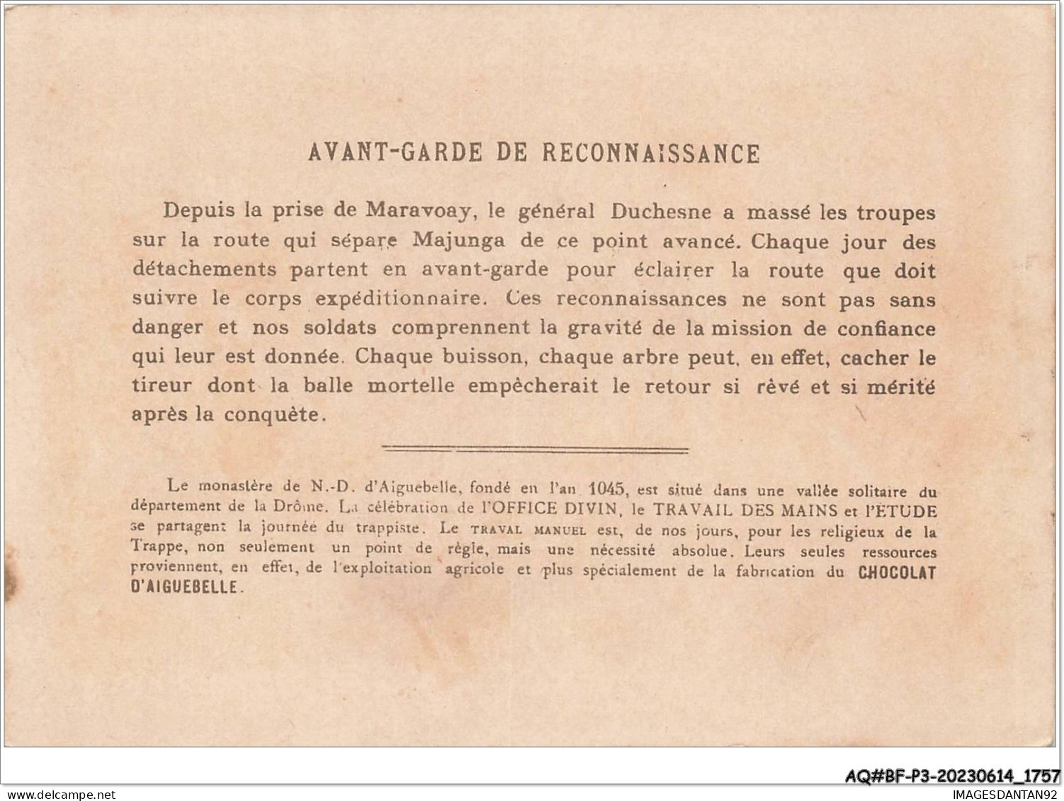 AQ#BFP3-CHROMOS-0876 - CHOCOLAT D'AIGUEBELLE - Expédition De Madagascar - Avant-garde De Reconnaissance - Aiguebelle