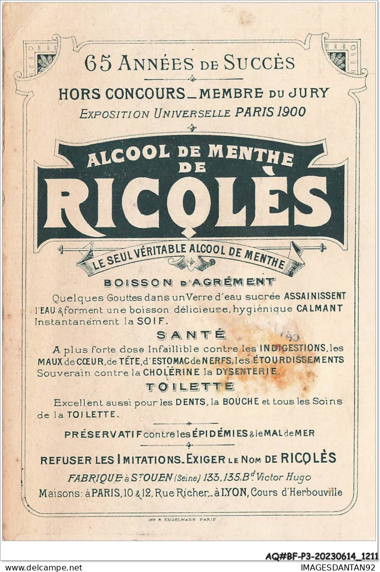 AQ#BFP3-CHROMOS-0603 - LYON - Alcool De Menthe De Ricqlès - Pour La Partie De Biocyclette - Guillaume - Altri & Non Classificati