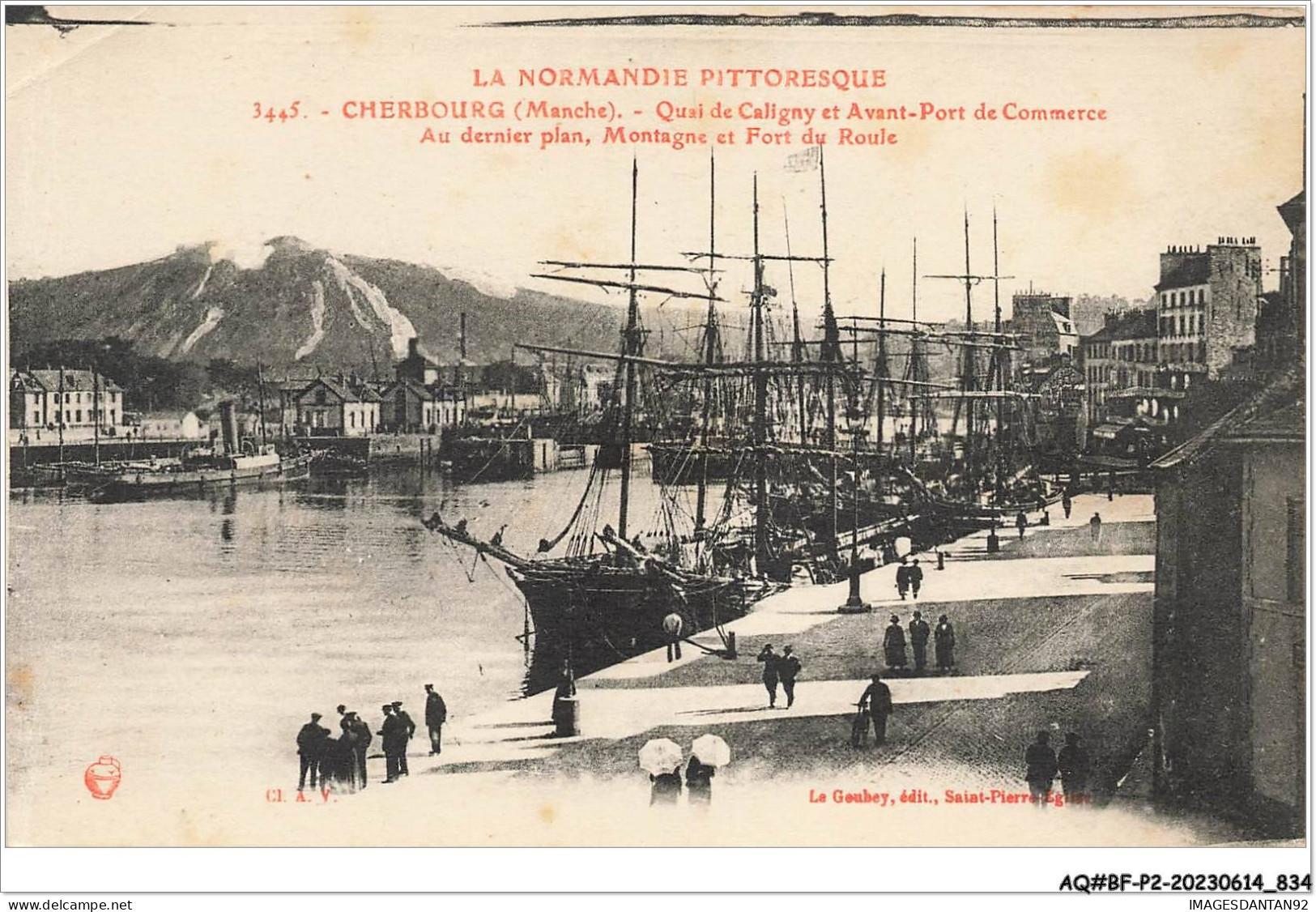 AQ#BFP2-50-0415 - CHERBOURG - Quai De Caligny Et Avant-port De Commerce, Au Dernier Plan Montagne Et Fort Du Roule - Cherbourg