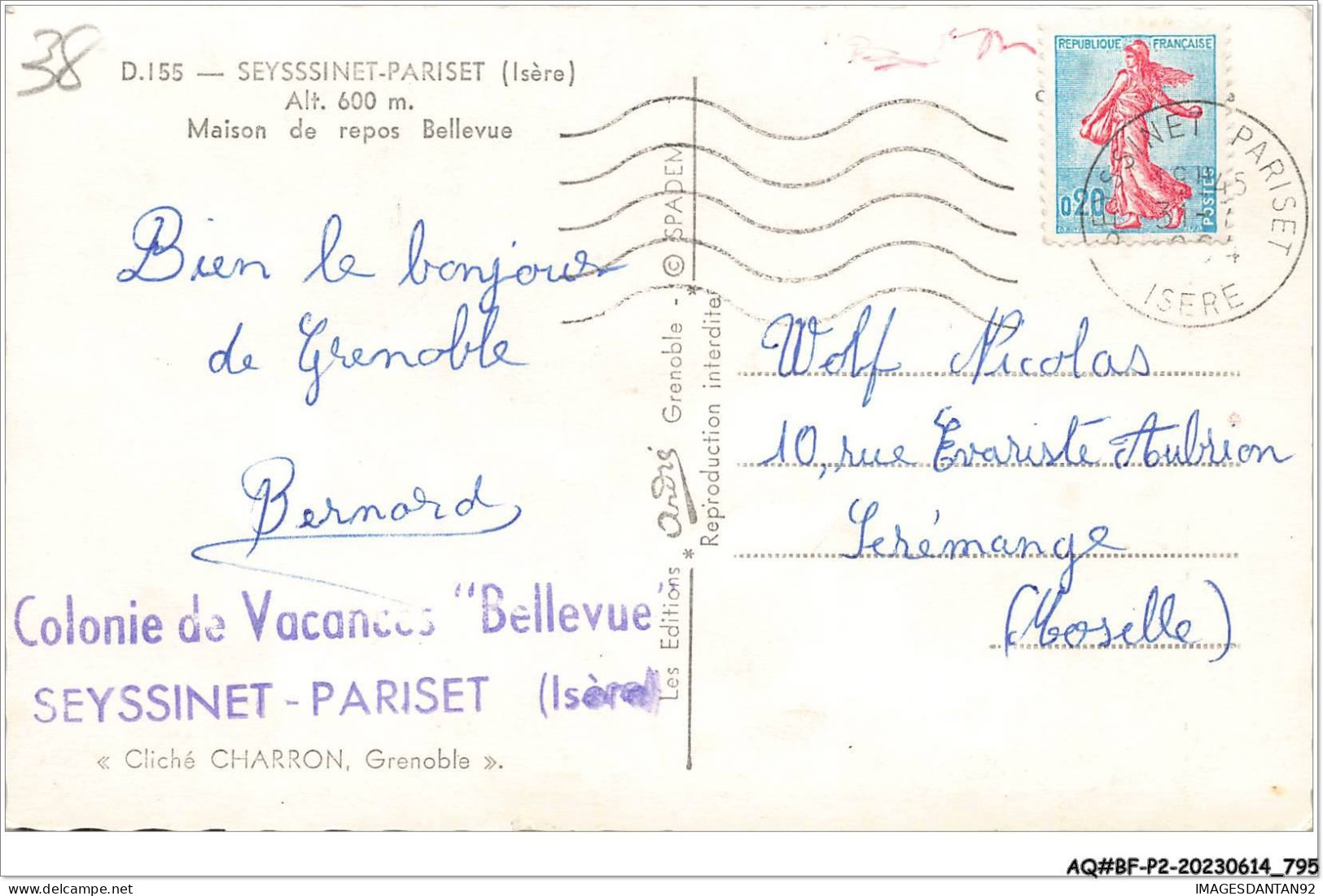 AQ#BFP2-38-0396 - SEYSSINET-PARISET - Maison De Repos Bellevue - Colonie De Vacances - Other & Unclassified