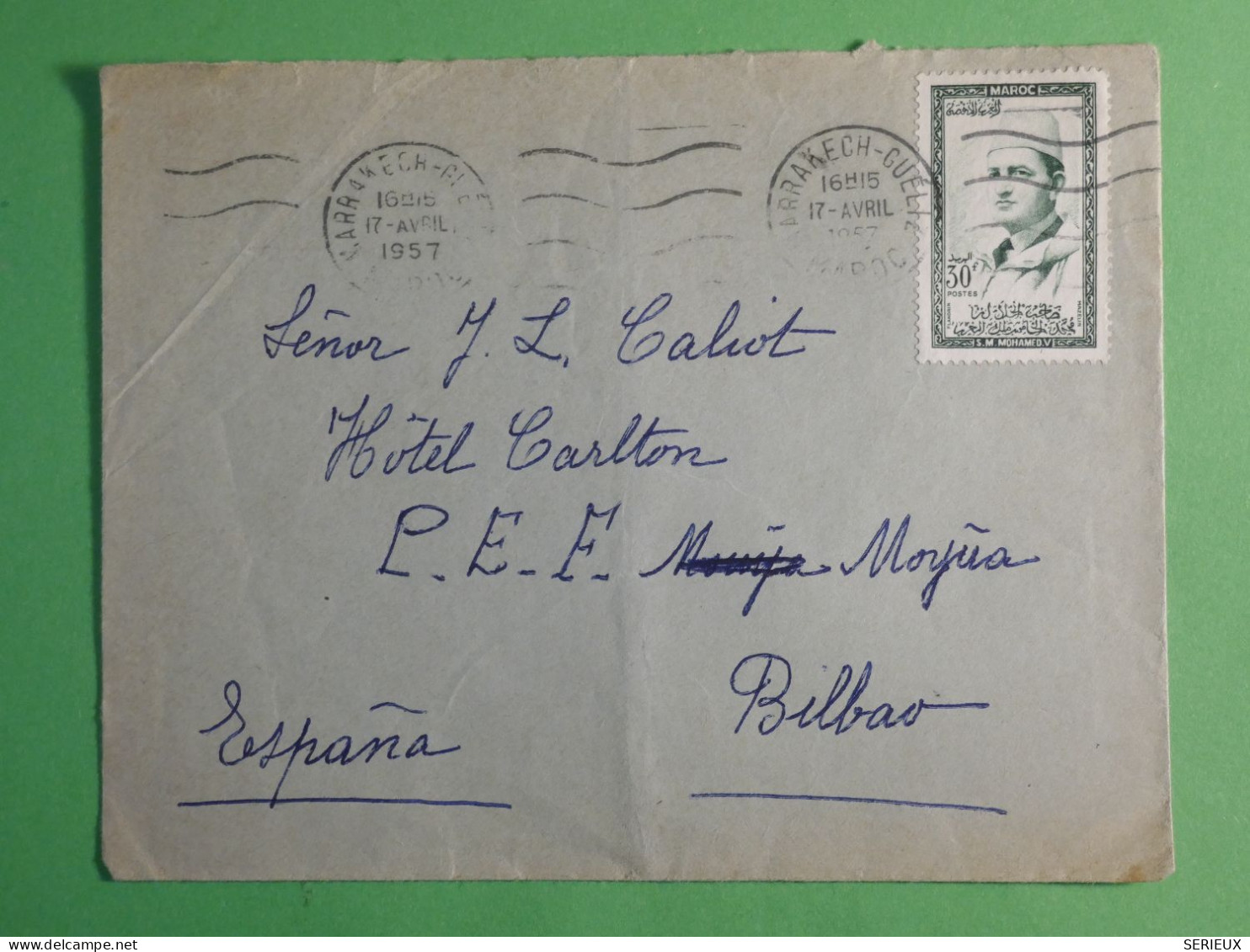 DN17  MAROC   LETTRE  1957 MARRAKESH A BILBAO ESPANA + AFF. INTERESSANT +++ - Marokko (1956-...)