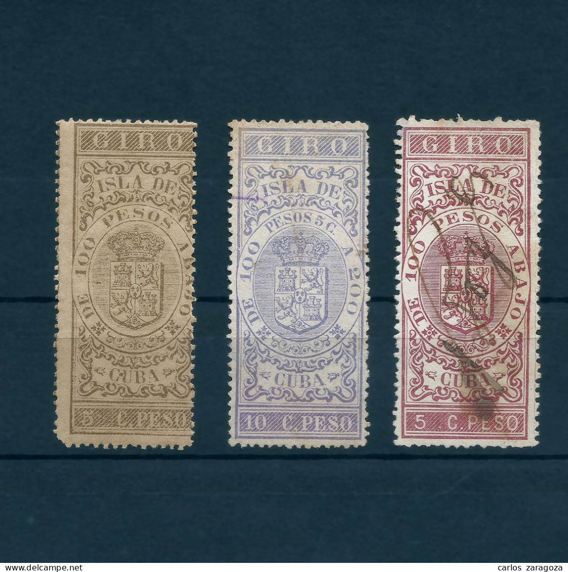 CUBA 1882,1884 Y 1898—SELLOS DE GIRO. 3 Timbres Fiscales Nuevos Y Usados - Cuba (1874-1898)