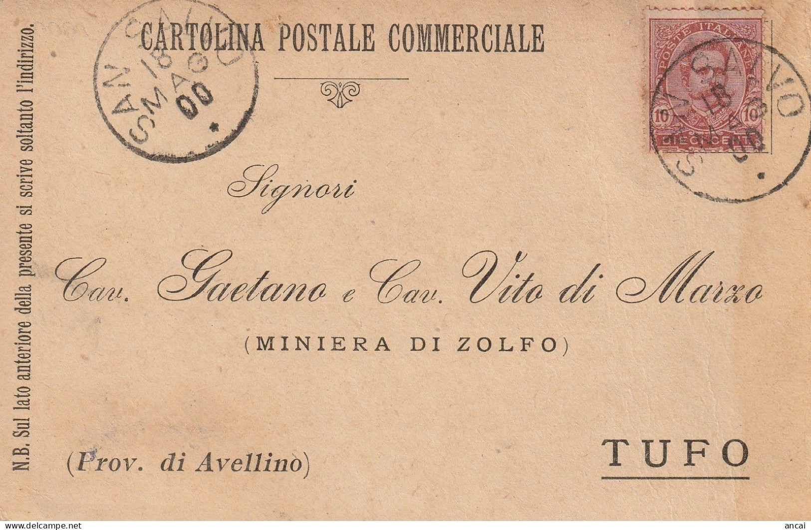 Italy. A205. San Salvo. 1900. Annullo Grande Cerchio SAN SALVO, Su Cartolina Postale Commerciale - Marcophilia