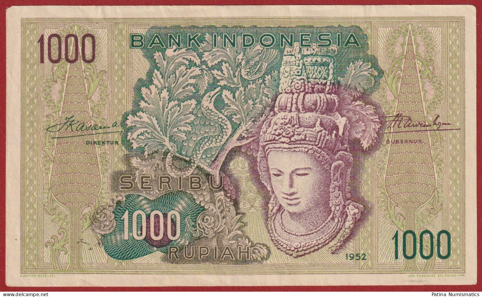 Indonesia 1000 Rupiah 1952 P 48 WW Prefix VERY RARE Crisp UNC - Indonesia