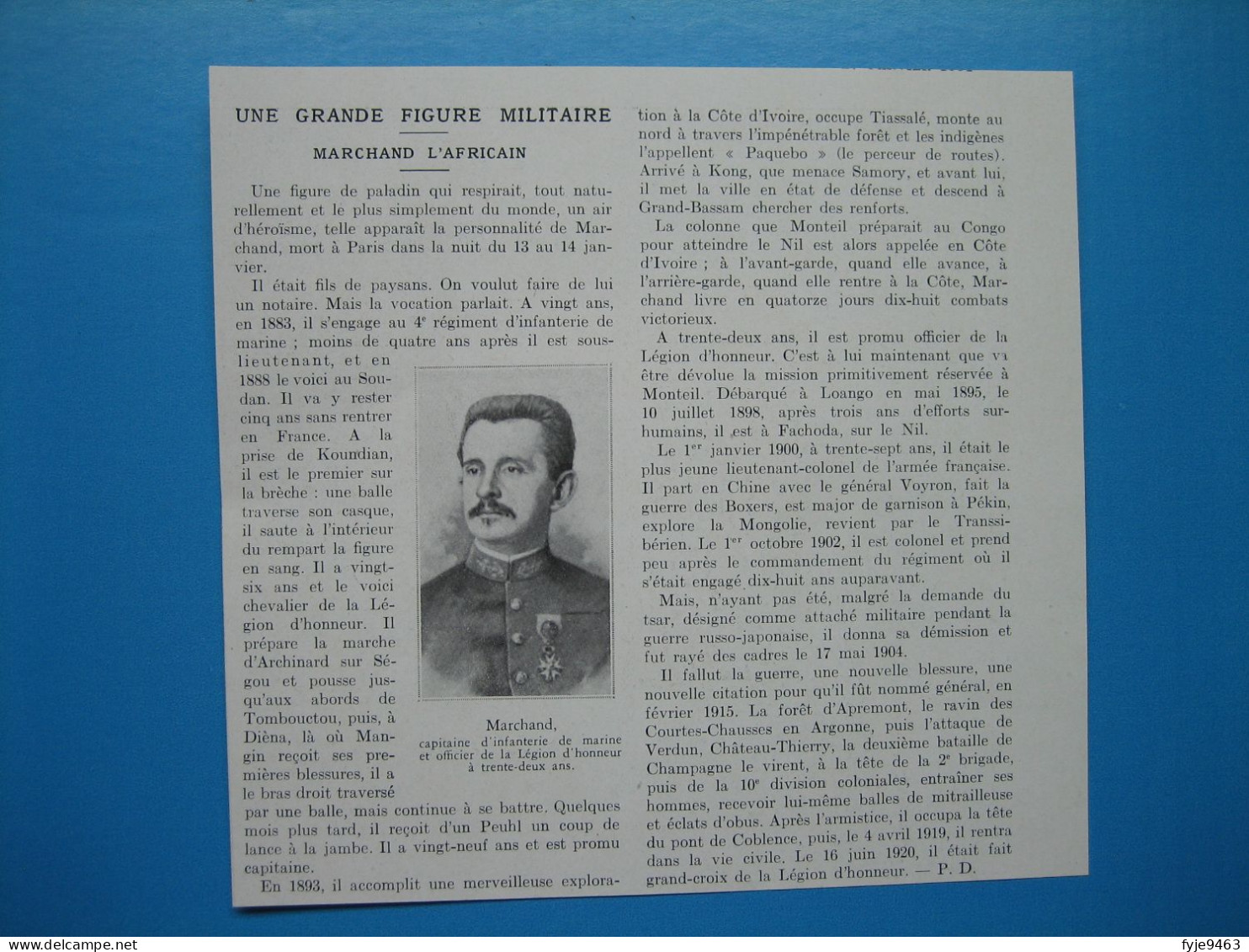 (1934) Une Grande Figure Militaire : MARCHAND L'AFRICAIN - Historische Dokumente