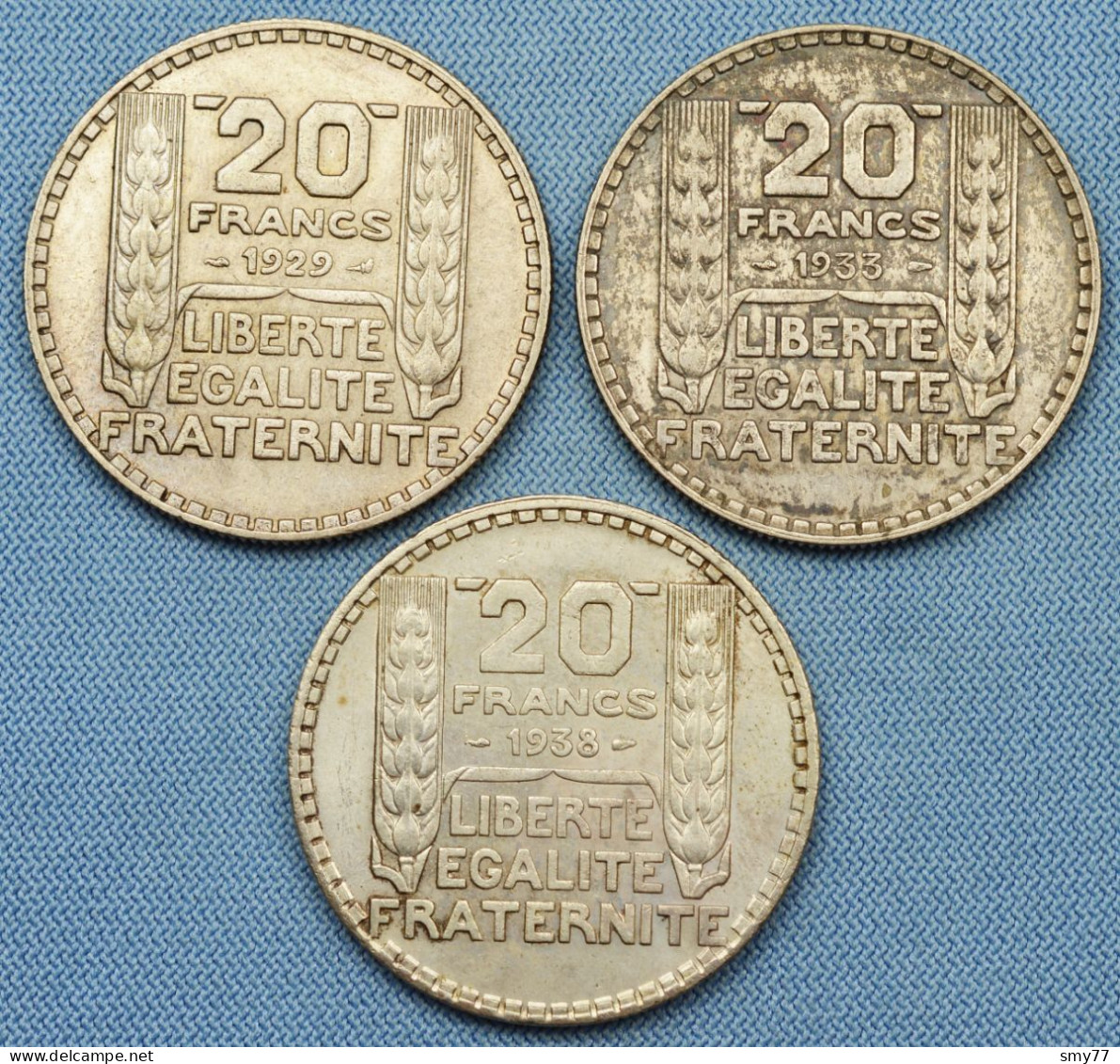 France • Lot 3x • 20 Francs Turin — 1929 — 1933 — 1938  • [24-714] - 20 Francs