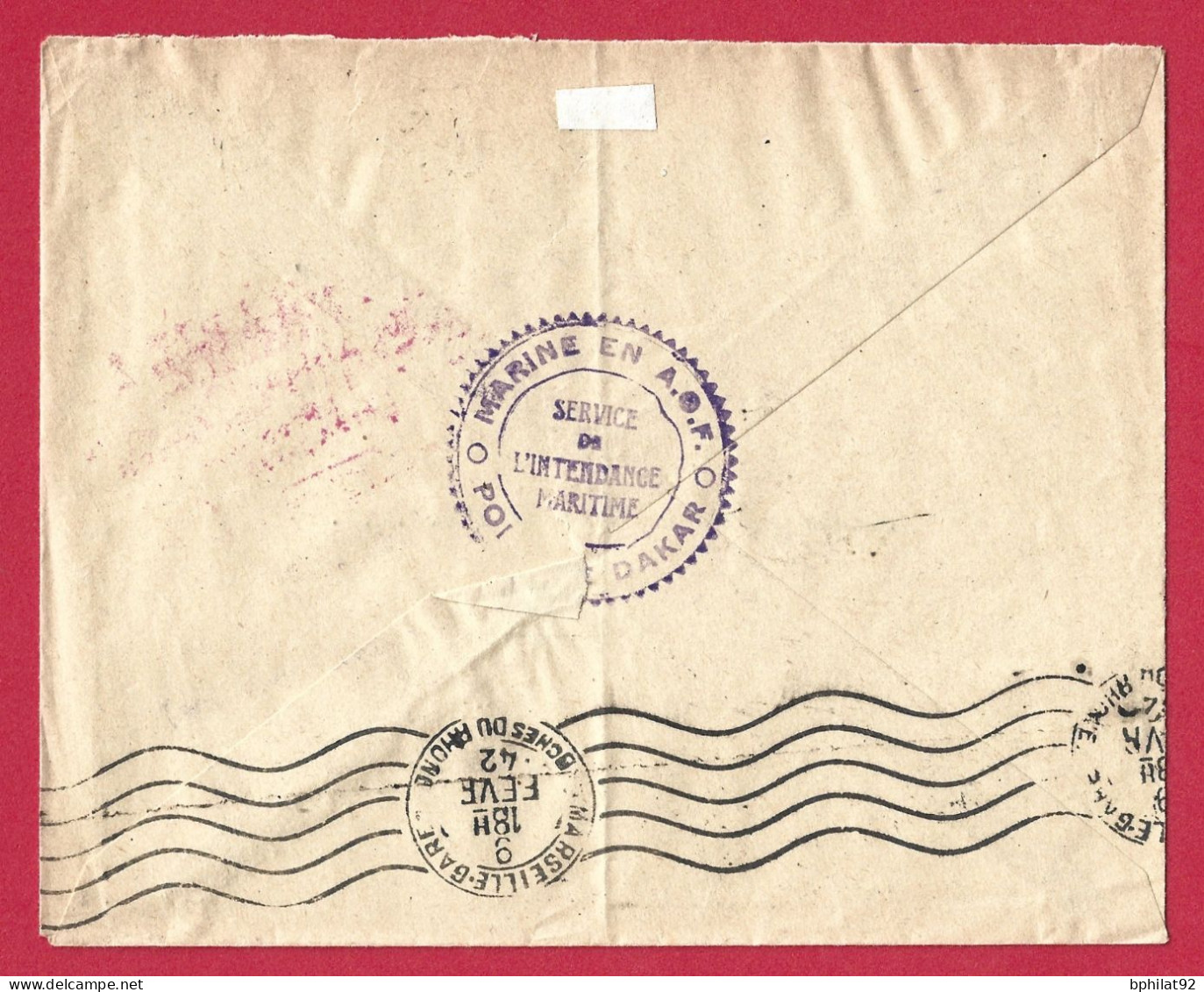 !!! AOF, LETTRE FM PAR AVION DE DAKAR, SÉNÉGAL POUR LA FRANCE DE 1942, CACHET SERVICE DE L'INTENDANCE MARITIME EN AOF - Lettres & Documents