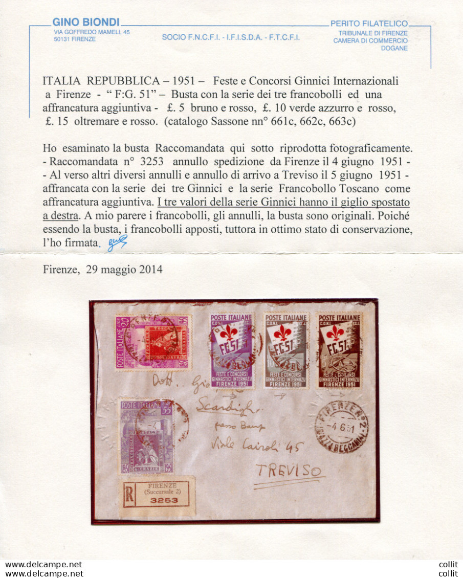 Ginnici + Complementari Su Busta Racc. Da Firenze - 1946-60: Marcofilia
