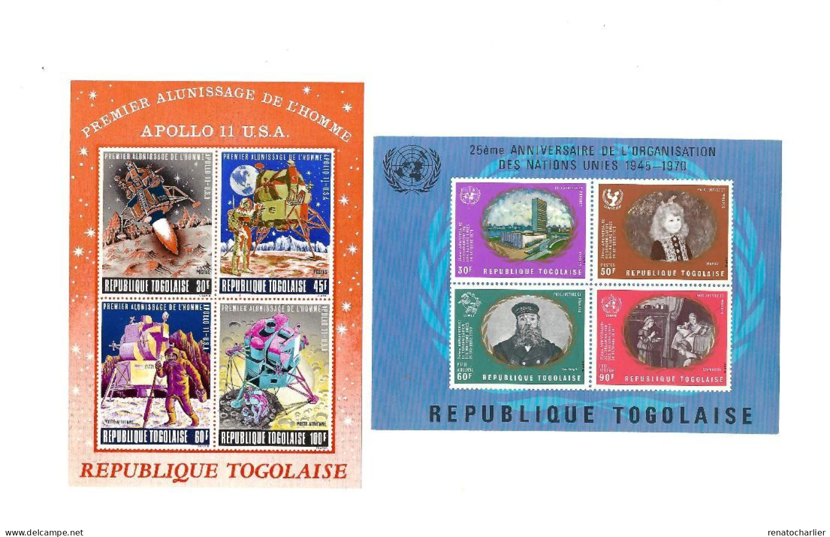 Collection De 9 BF MNH Et Oblitérés. (Chats,alunissage,ONU,football,Noël,) - Togo (1960-...)