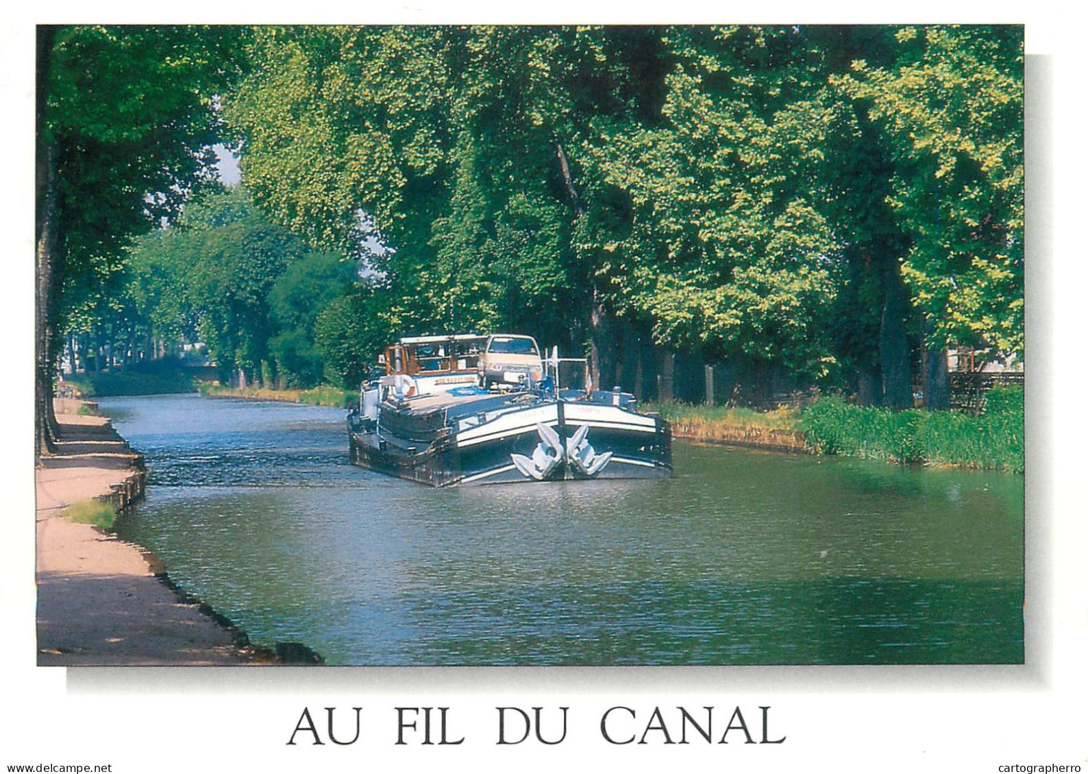 Navigation Sailing Vessels & Boats Themed Postcard Chanel Barge And Car - Zeilboten