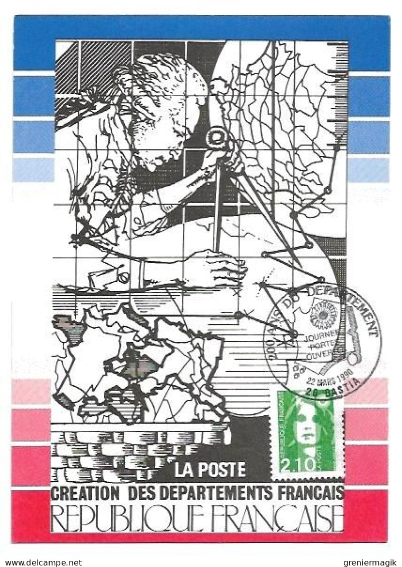 1990 Cachet 200 Ans Du Département Bastia (Corse) Sur N°2622 Sur Carte Gravure Du Poinçon Original Du Timbre - Cachets Commémoratifs