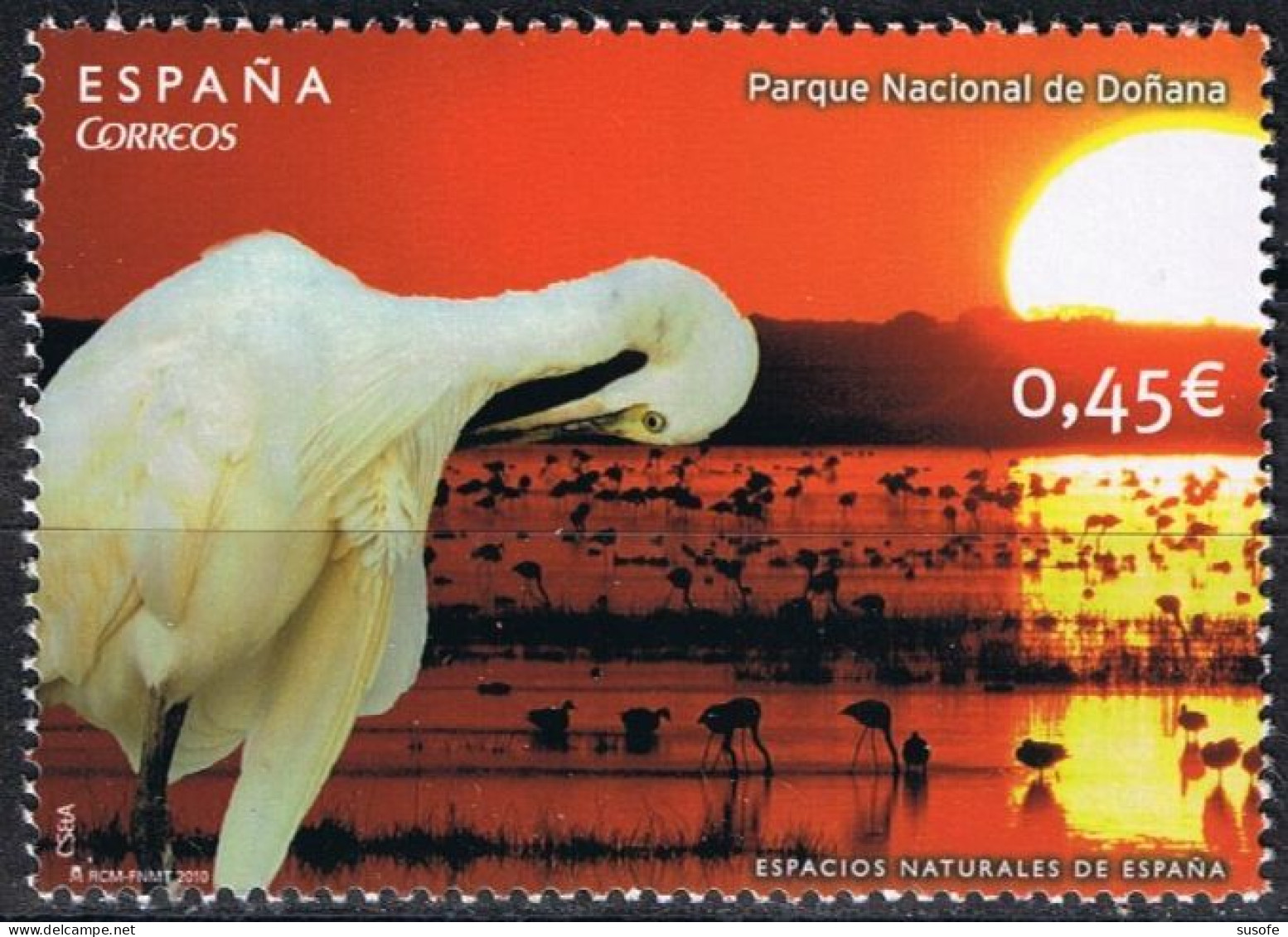 España 2010 Edifil 4568 Sello ** Espacios Naturales Parque Nacional De Doñana Huelva Garza (Ardea Alba) Patrimonio Mundi - Nuevos