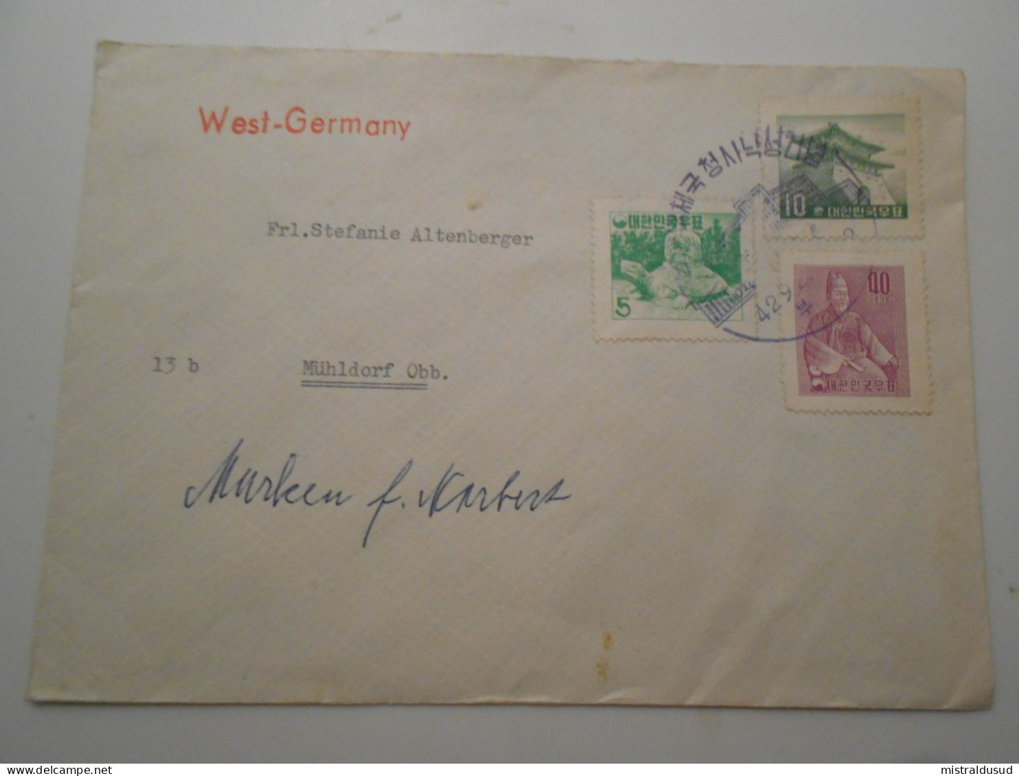 Coree Du Sud , Lettre De Pusan 1957 Pour Muhldorf - Korea (Zuid)