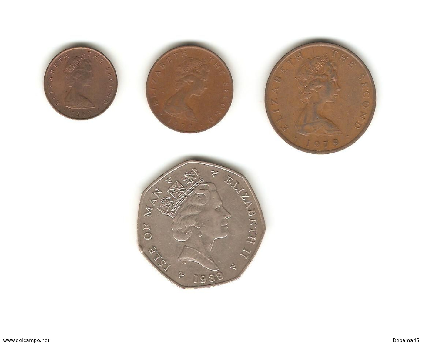 512/ ILE DE MAN : 1/2 Penny 1977 (food For All) - 1 Penny 1977 - 2 Pence 1979 - 50 Pence 1989 (ordinateur) - Isle Of Man