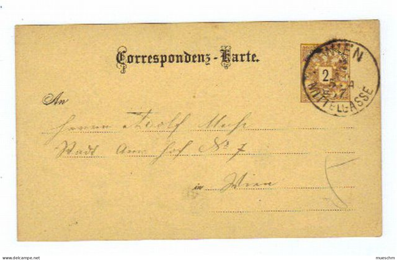 Österreich, 1887, Corr.karte 2kr Mit Stempel "Wien-Mittelgasse" (10543W) - Cartes Postales