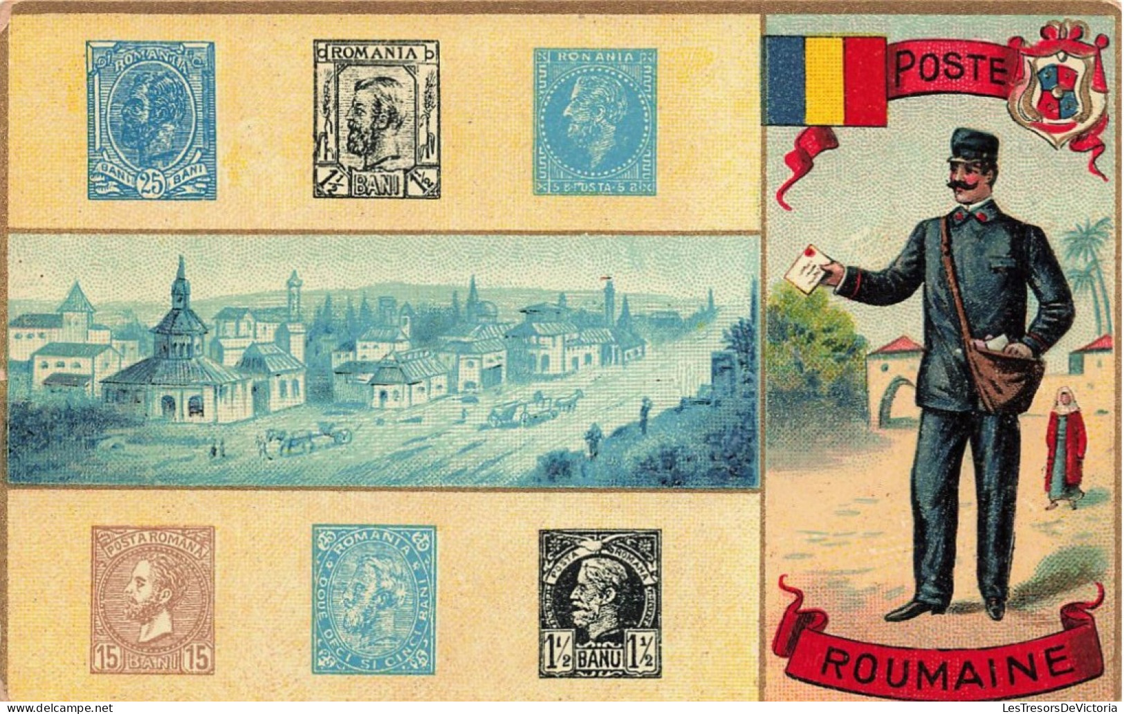 ROUMANIE - Poste - Timbres - Facteur - Village - Blasons - Carte Postale Ancienne - Romania