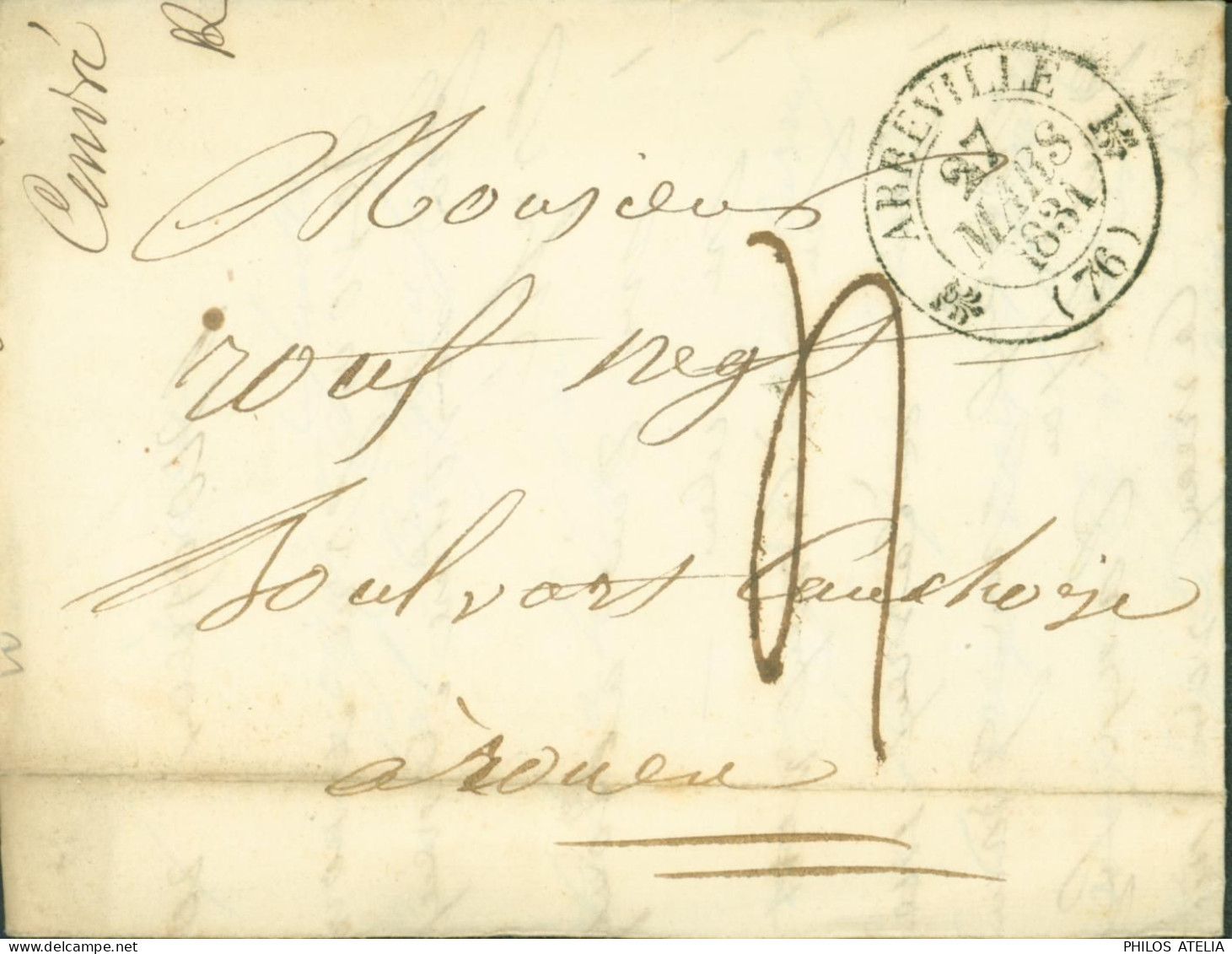 Lettre Avec échantillon De Tissus Somme CAD T12 Abbeville 27 MARS 1831 Taxe Manuscrite 3 Pour Rouen - 1801-1848: Voorlopers XIX