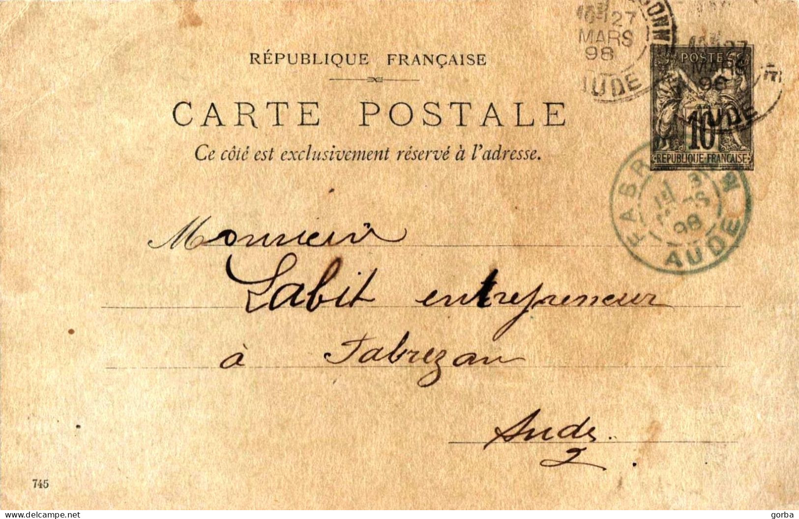 *Carte Postale Entier Postal - Type 10c Sage - Noir Sur Chamois - Avec RF Et Exclusivement Réservé - Standard- Und TSC-AK (vor 1995)