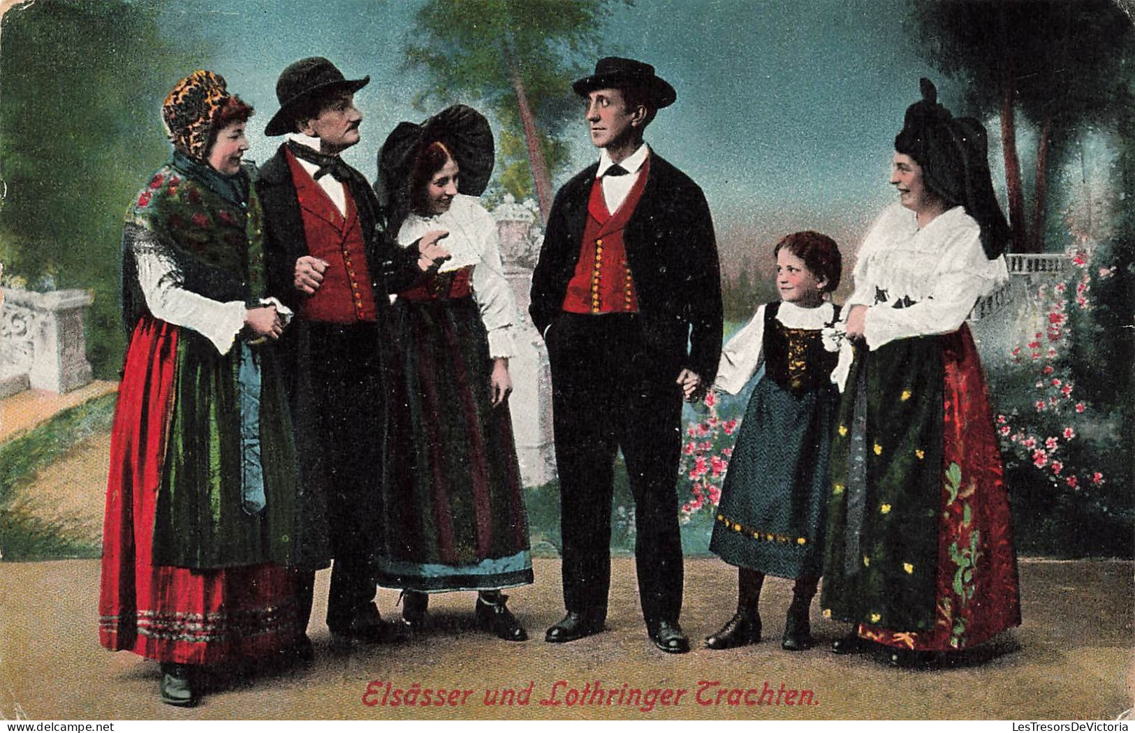 FOLKLORE - Costumes - Elsasser Und Lothringer Trachten - Animé - Femmes - Hommes - Carte Postale Ancienne - Costumes