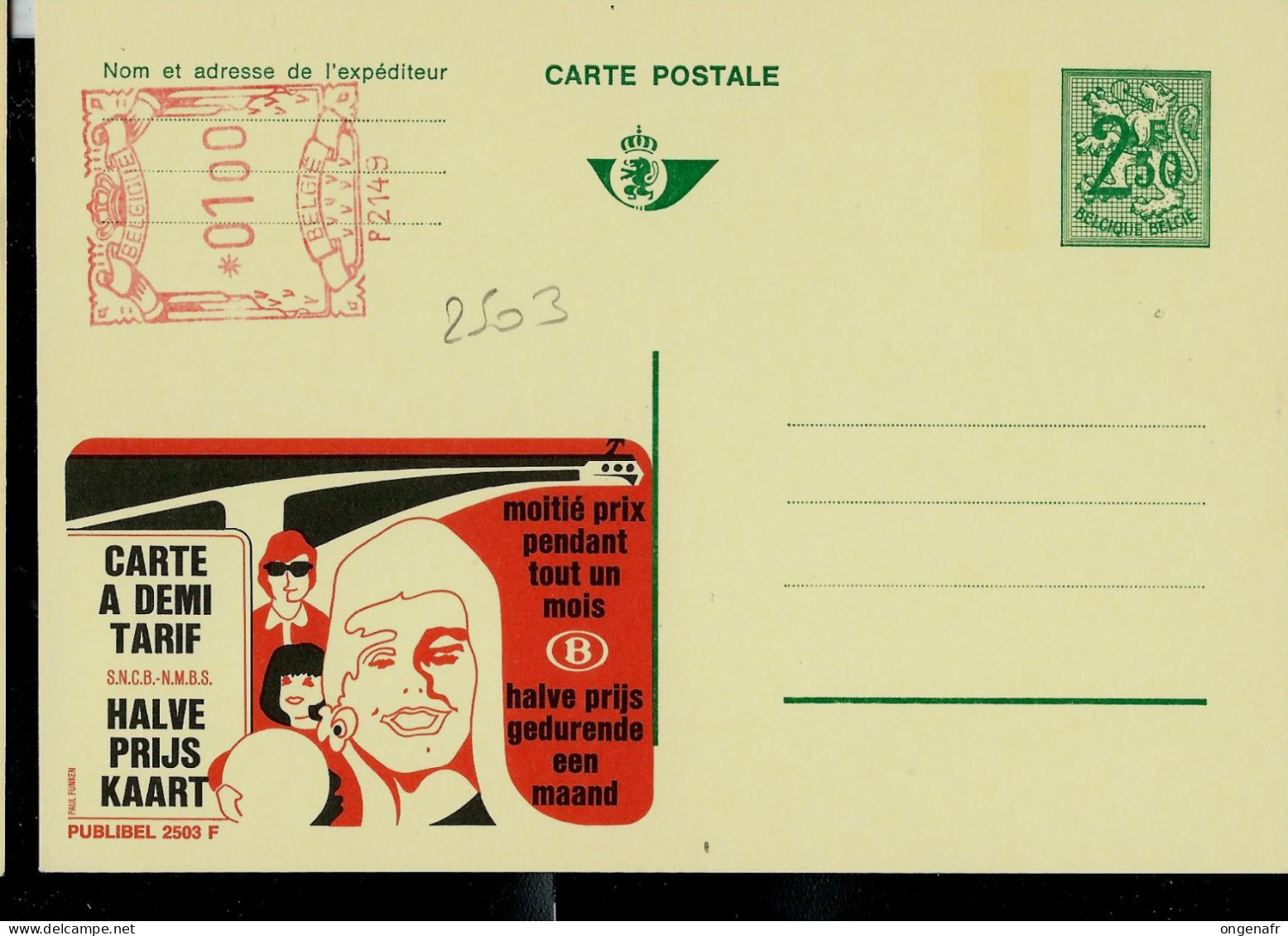Publibel Neuve N° 2503 + P 2149- Genappe -  ( Carte Demi-tarif Chemins De Fer - SNCB) - Werbepostkarten