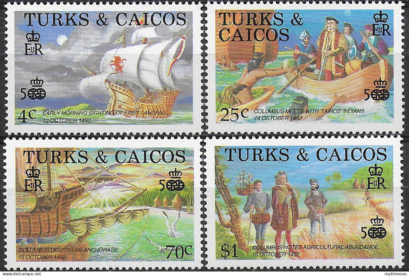 1988 Turks And Caicos Discovery Of America 4v. MNH SG. N. 912/15 - Sonstige & Ohne Zuordnung