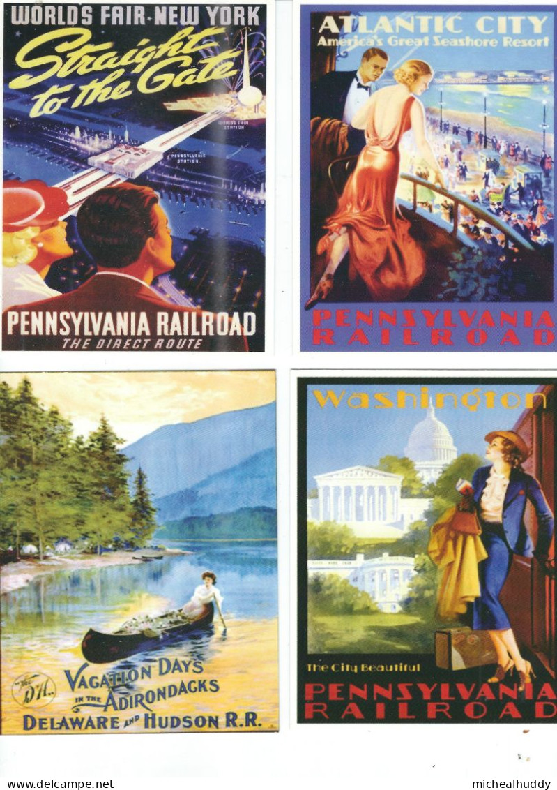 4 POSTCARDS  USA RAILROAD ADVERTISING - Werbepostkarten
