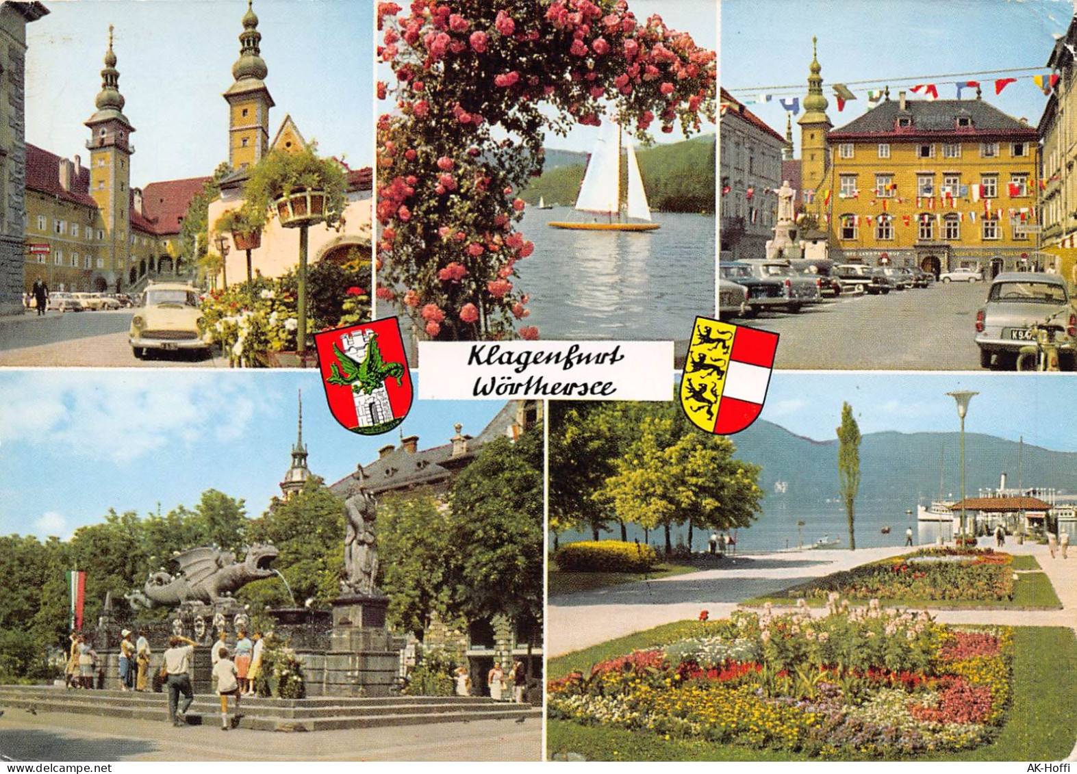 Klagenfurt / Wörthersee Kärnten Mehrbildkarte - Landhaus, Alter Platz, Lindwurm, Autos - Klagenfurt