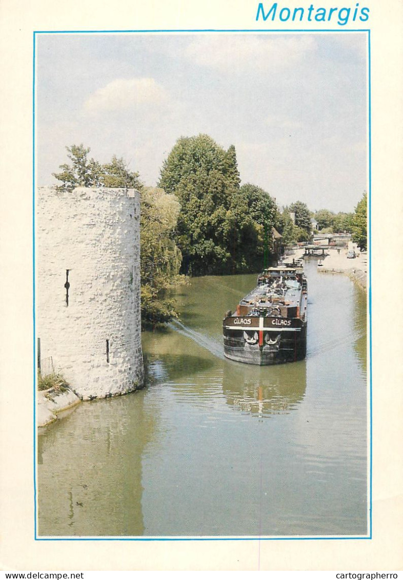 Navigation Sailing Vessels & Boats Themed Postcard Montargis Barges Citadel Tower - Zeilboten