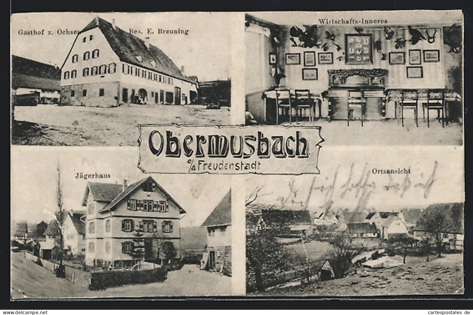 AK Obermusbach O. A. Freudenstadt, Gasthof Z. Ochsen, Jägerhaus, Wirtschafts-Inneres  - Freudenstadt