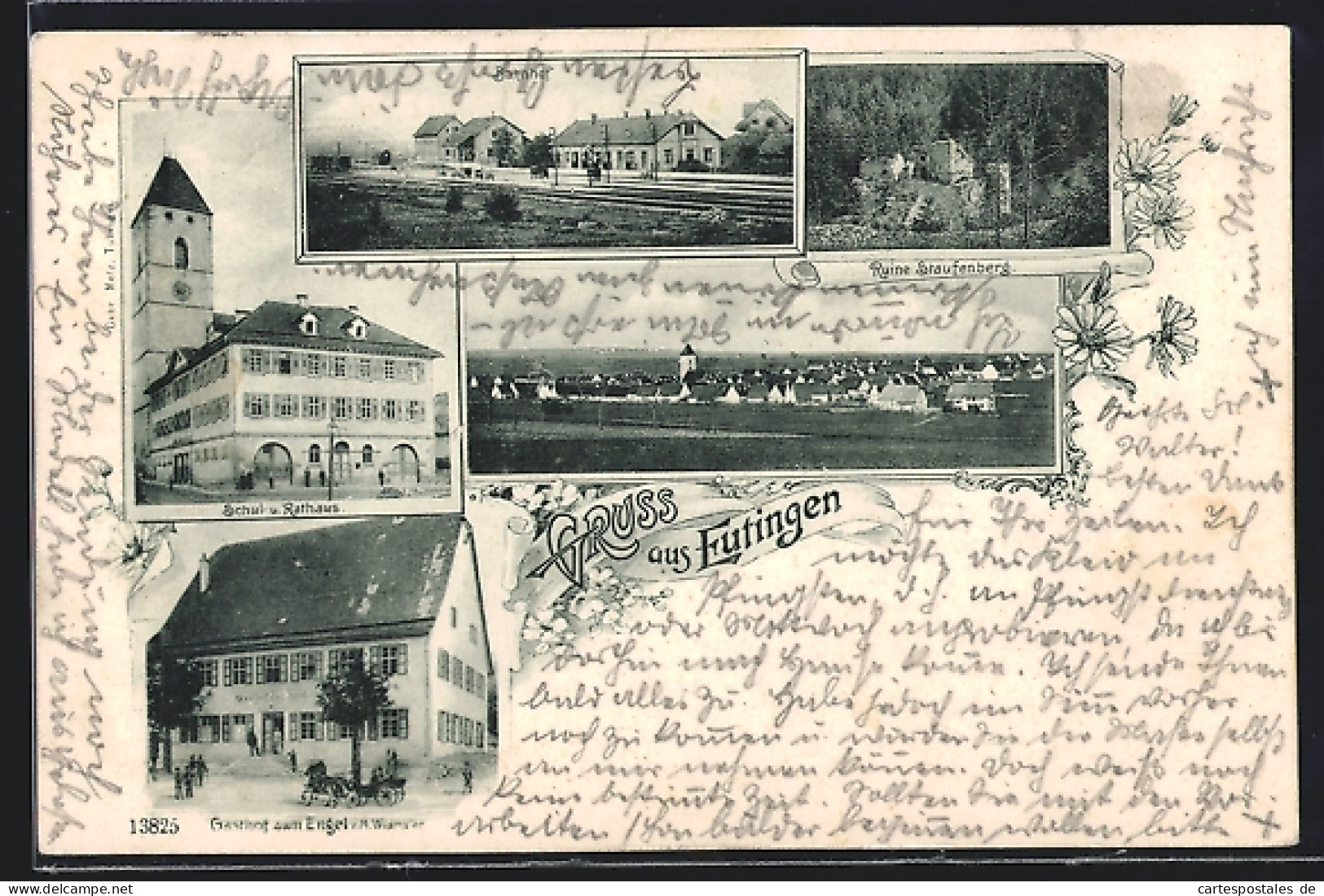 AK Eutingen / Württ., Gasthof Zum Engel, Bahnhof, Ruine Staufenberg  - Staufen