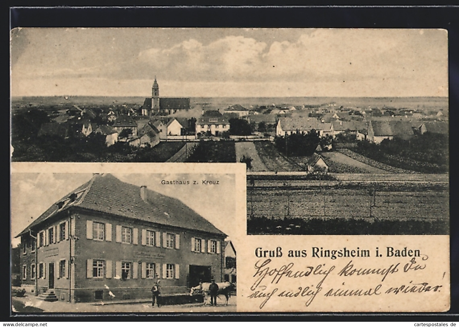 AK Ringsheim I. Baden, Gasthaus Zum Kreuz, Ortsansicht  - Baden-Baden