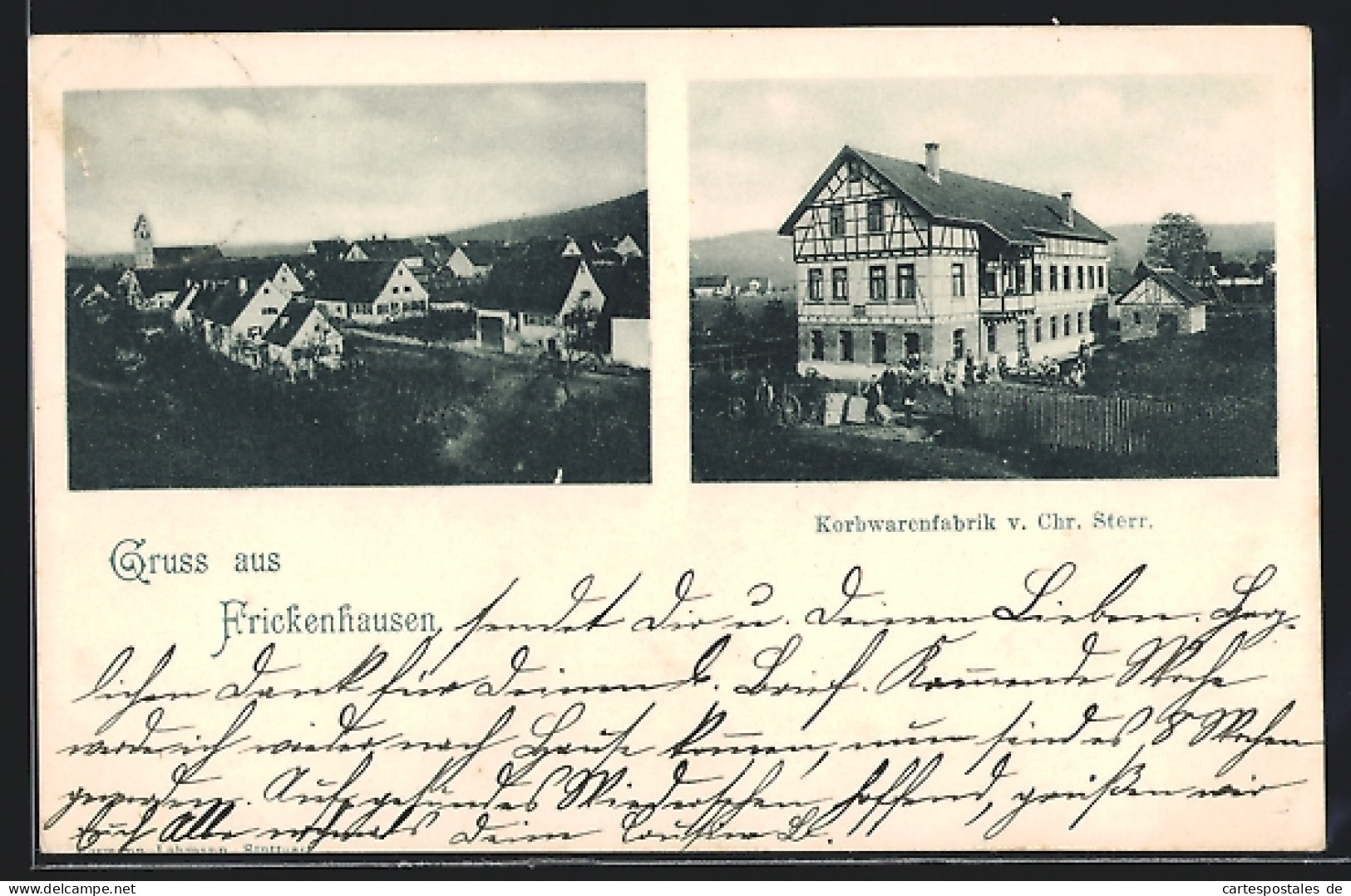 AK Frickenhausen / Württ., Korbwarenfabrik V. Chr. Sterr, Ortsansicht Aus Der Vogelschau  - Autres & Non Classés
