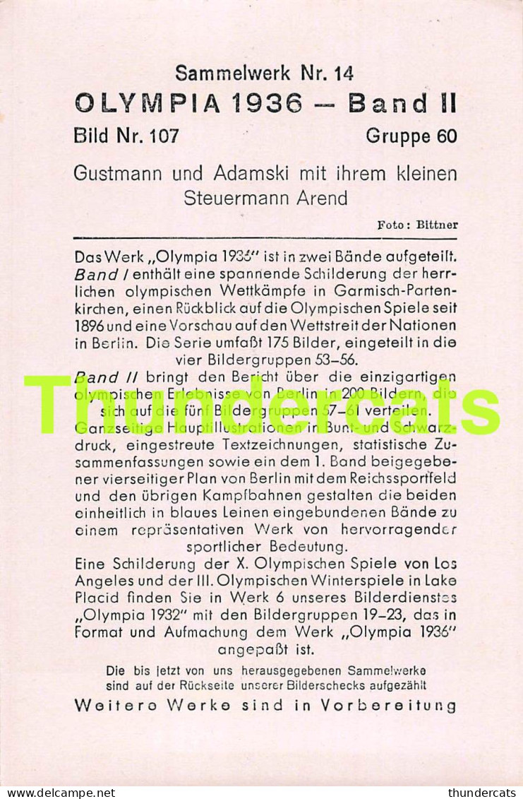 OLYMPIA 1936 IMAGE CHROMO OLYMPICS OLYMPIC GAMES BAND II BILD 107 GUSTMANN ADAMSKI STEUERMANN AREND  - Tarjetas