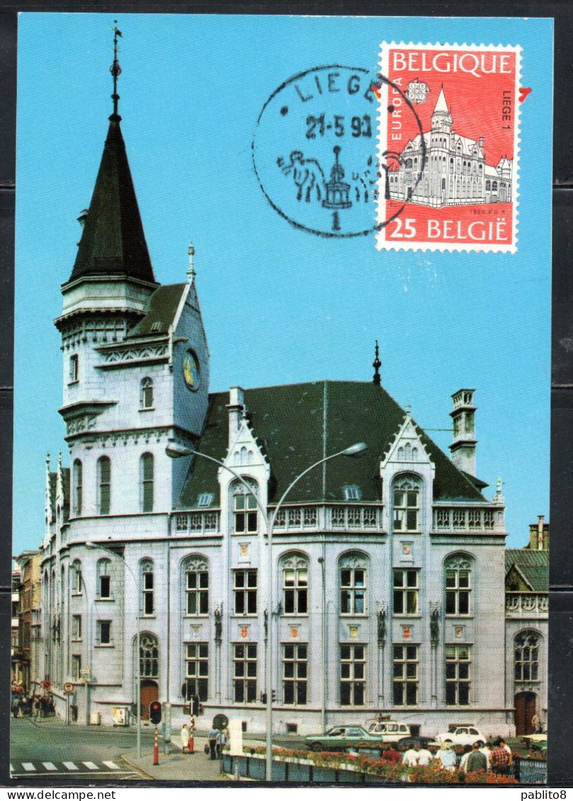 BELGIQUE BELGIE BELGIO BELGIUM 1990 EUROPA CEPT LIEGI POST OFFICE 25fr MAXI CARD CARTOLINE MAXIMUM - 1991-2000