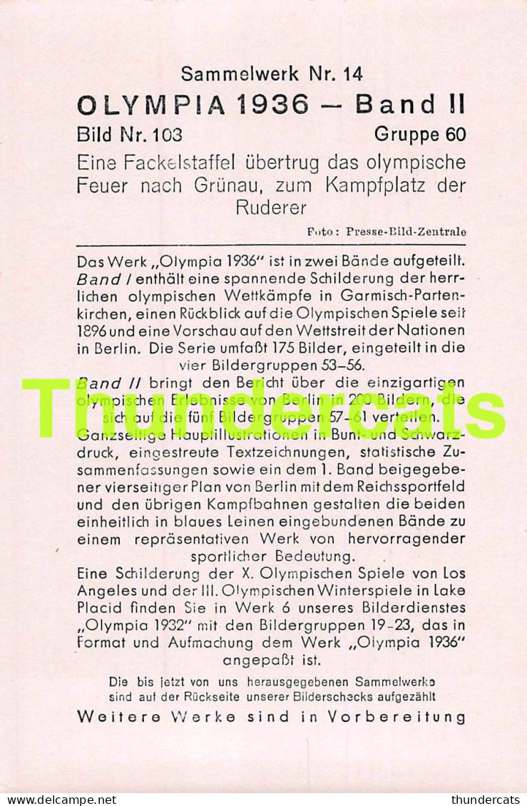 OLYMPIA 1936 IMAGE CHROMO OLYMPICS OLYMPIC GAMES BAND II BILD 103 GRUNAU RUDERER - Trading-Karten
